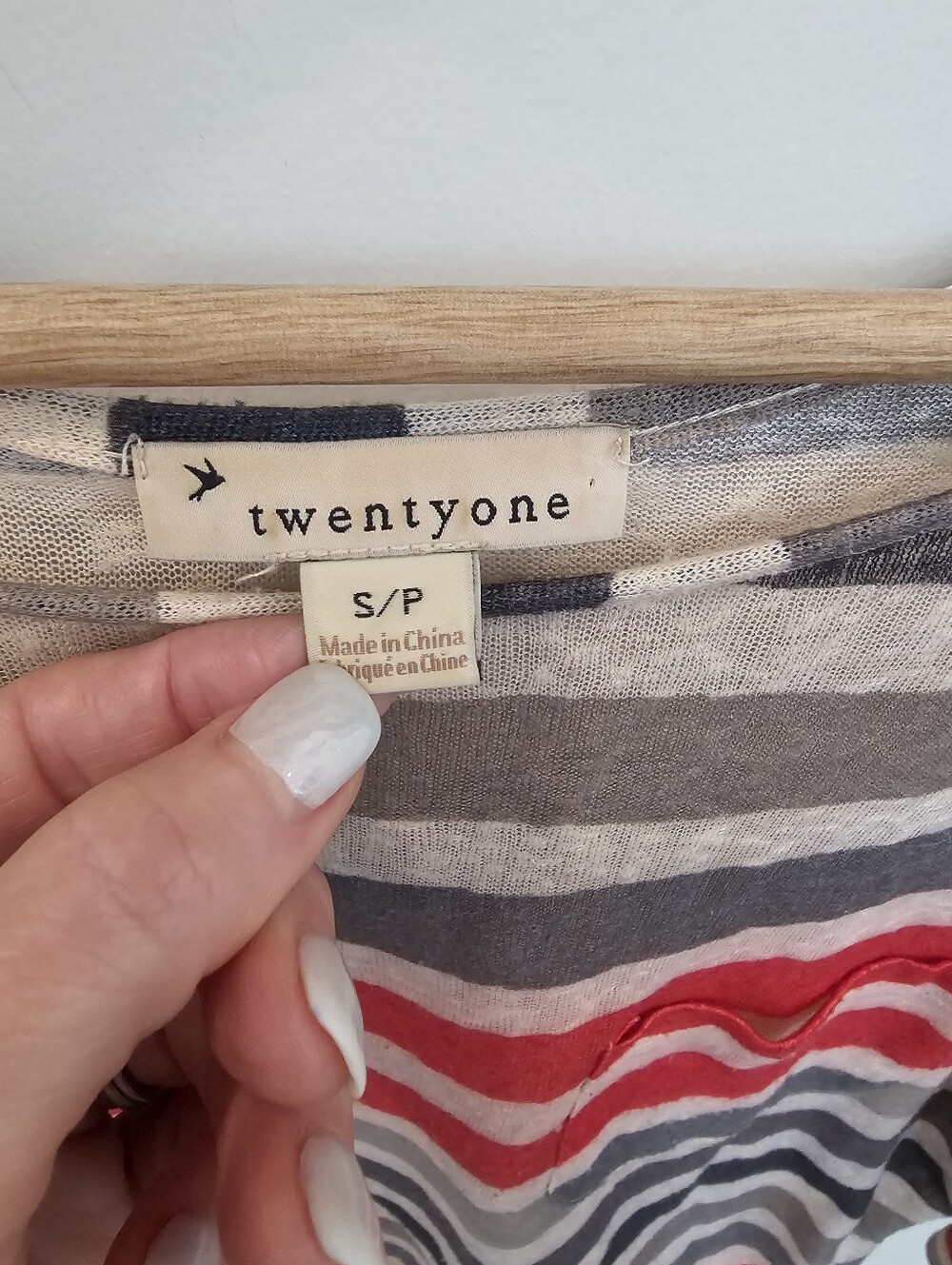 Forever 21 Coral Gray & Beige Stripe Top With Pocket Size Small - Picture 5 of 8